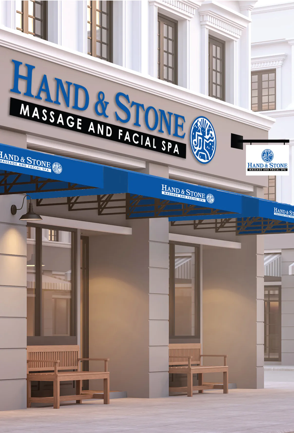 Hand and Stone branded blade sign