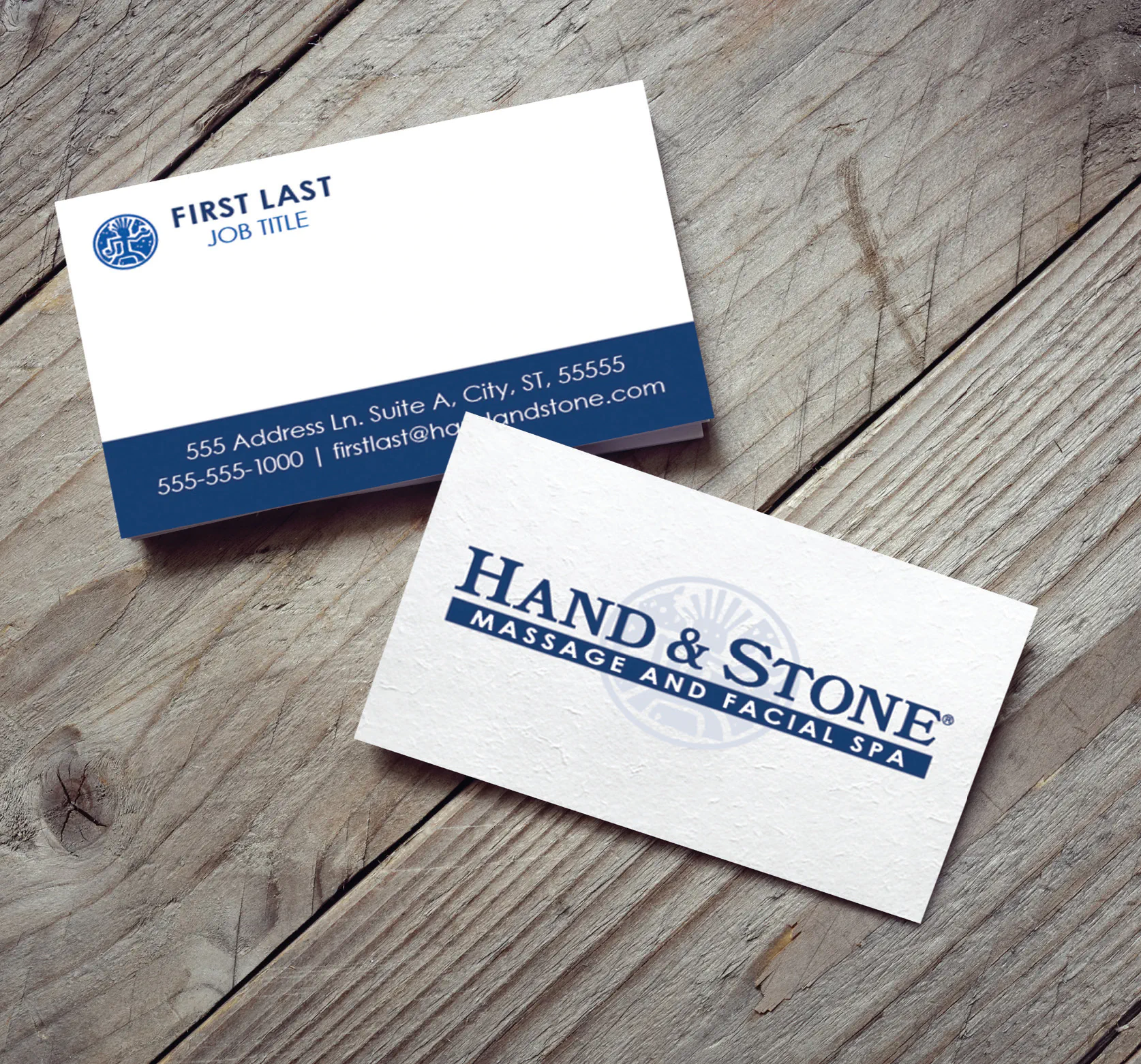 Hand and Stone branded business cards