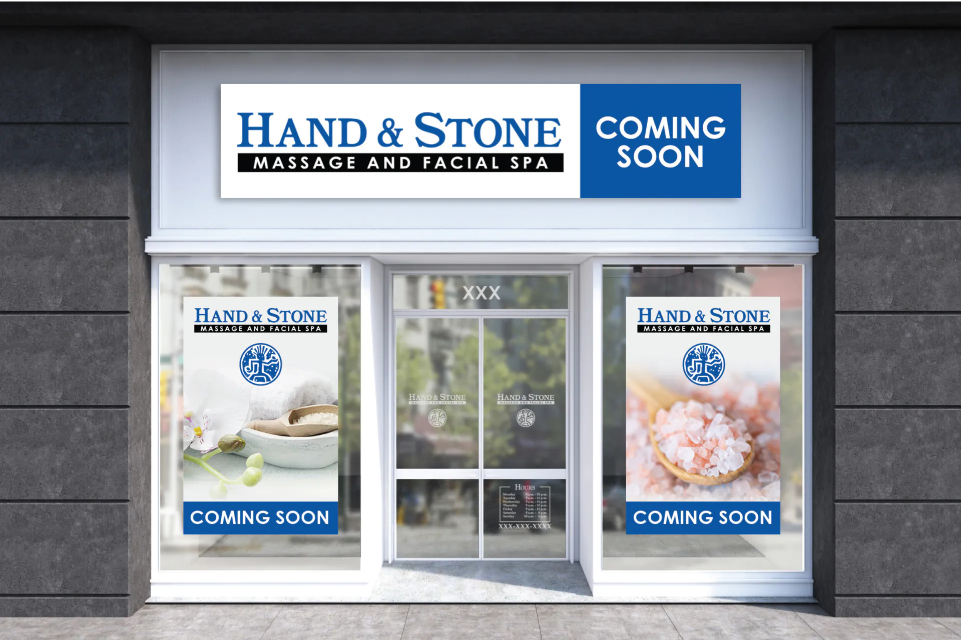 Hand and Stone coming soon graphics