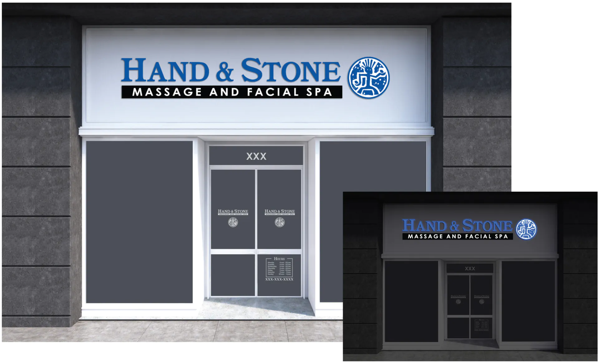 Hand and Stone exterior sign