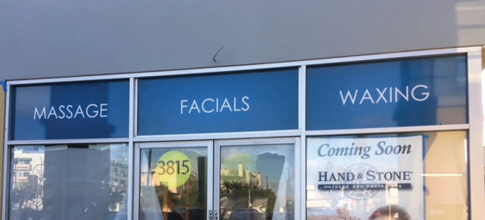 Hand and Stone storefront window graphics