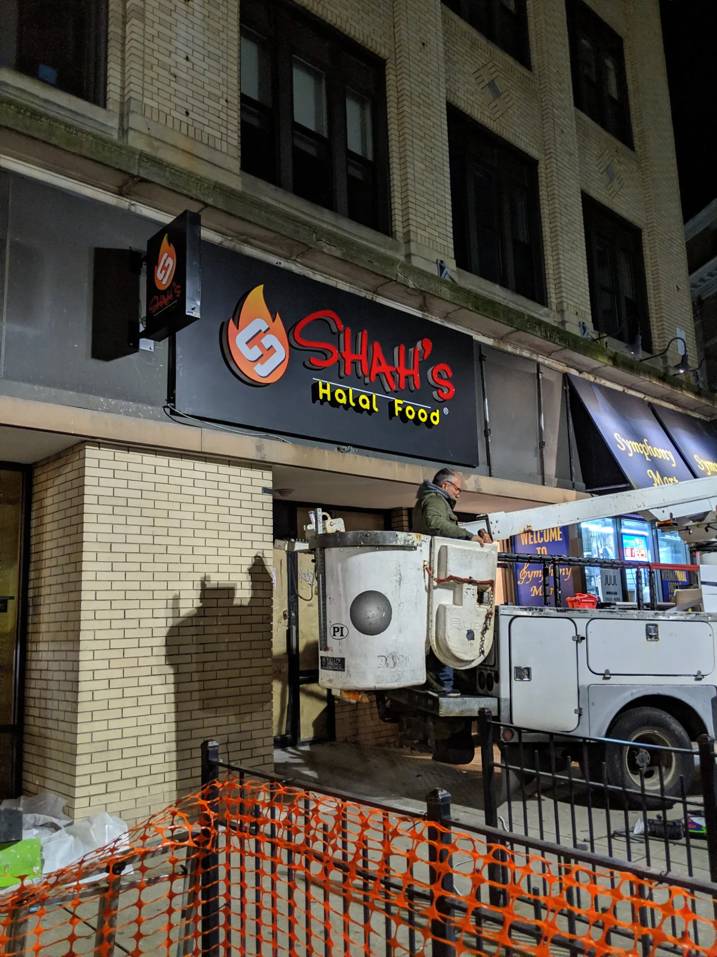 Shah's Halal Food signage installation